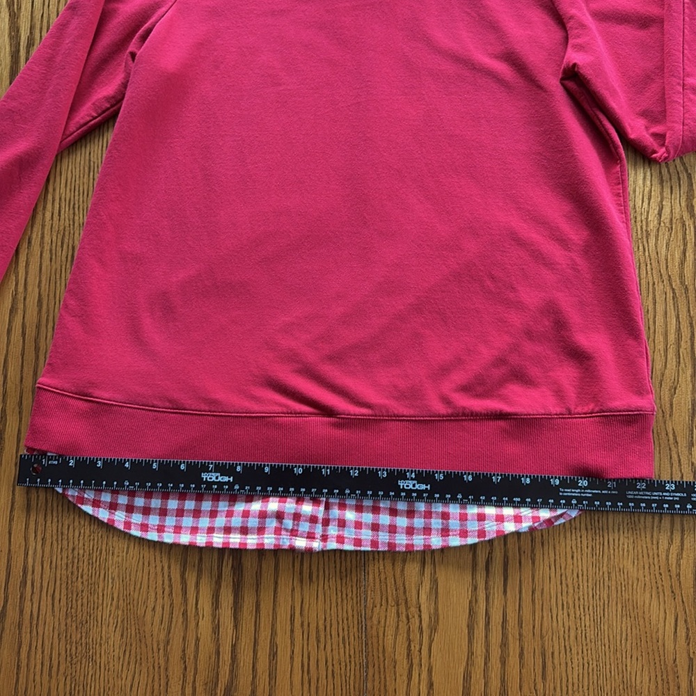 Denim & Co. French Terry Regular Top w/ Printed Collar and Hem MED Red A392022 - Picture 6 of 6